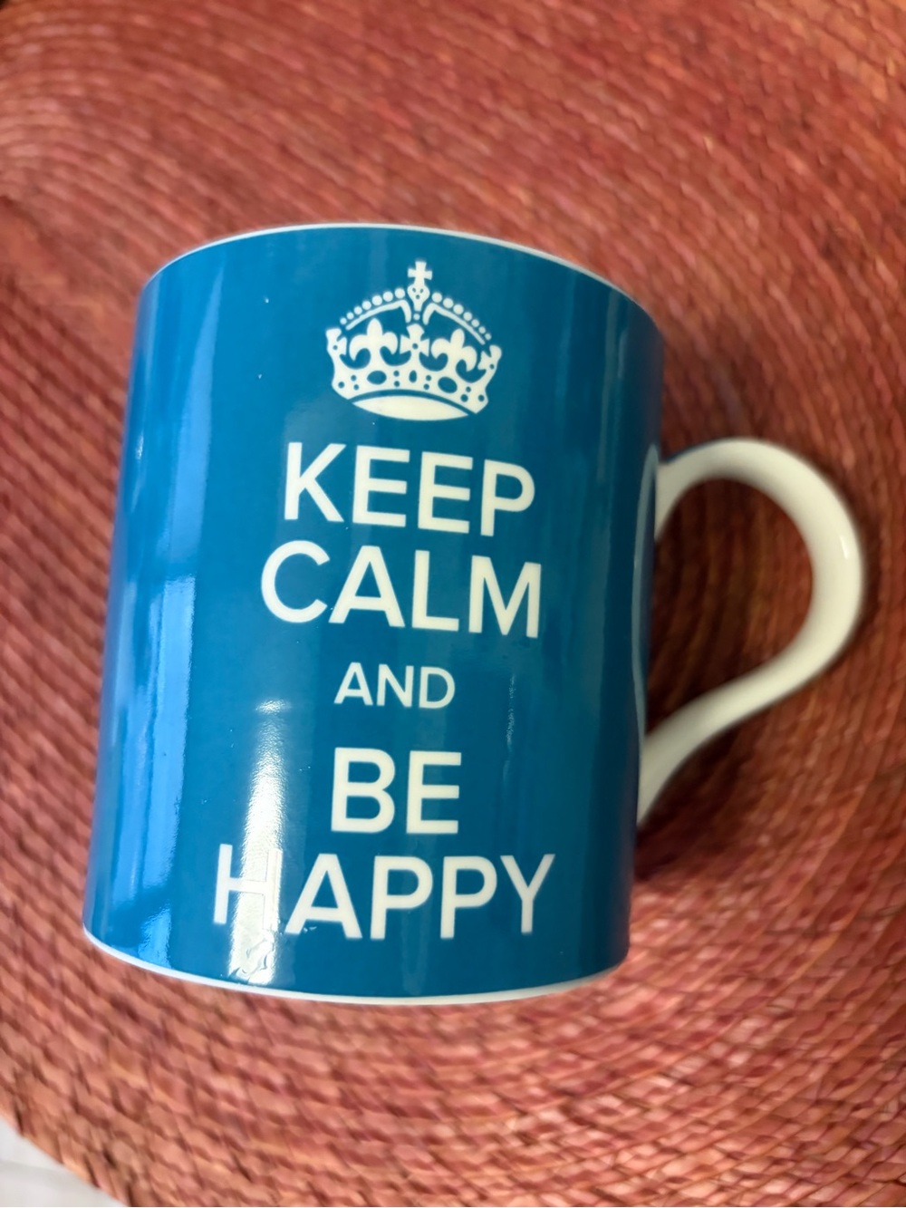Keep Calm and Be Happy Blue Ceramic Mug